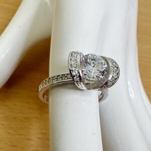 Silver Ribbon CZ Ring Size 8 925 Designer Style